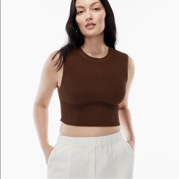 Aritzia Babaton Sculpt Knit Muscle Cropped Tank Size Medium Chocolate Brown - Picture 1 of 14